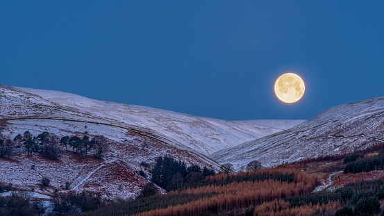 Moon setting over the Campsie Fells in Winter