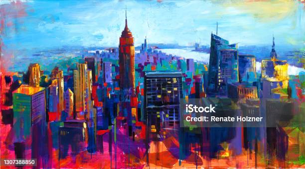 New York Stock Illustration - Download Image Now - New York City, Urban Skyline, Painting - Art Product