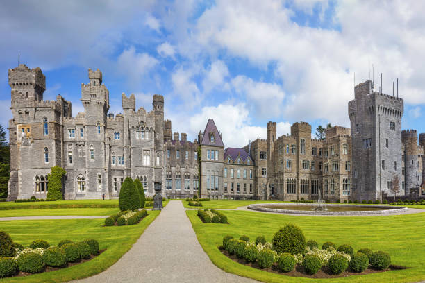 Ashford Castle, Ireland Ashford Castle is a medieval and Victorian castle that has been expanded over the centuries, Ireland county galway stock pictures, royalty-free photos & images