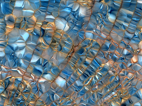 Perla abstracta concha de mar cristal mineral textura abalone azul claro oro piedra pastel patrón pastel iridiscente peces escala fondo multicapa efecto distorsionado fractal bellas artes photo
