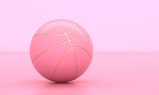 pink basketball with gold inserts on a pink background. 3d render.