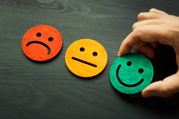 istock Customer satisfaction evaluation as good rating with smile face. 1307396915