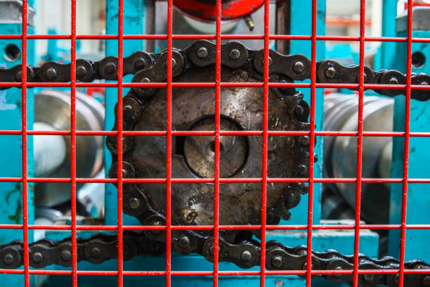 Detail of engine in train repair shop