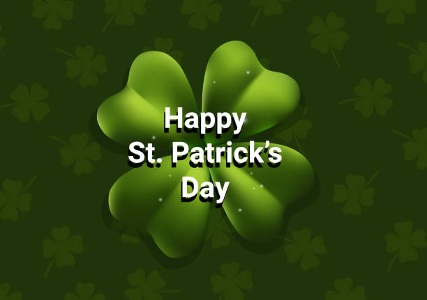 istock Vector illustration of green four leaf clover with text on pattern color background. Happy Saint Patricks Day design 1307401698