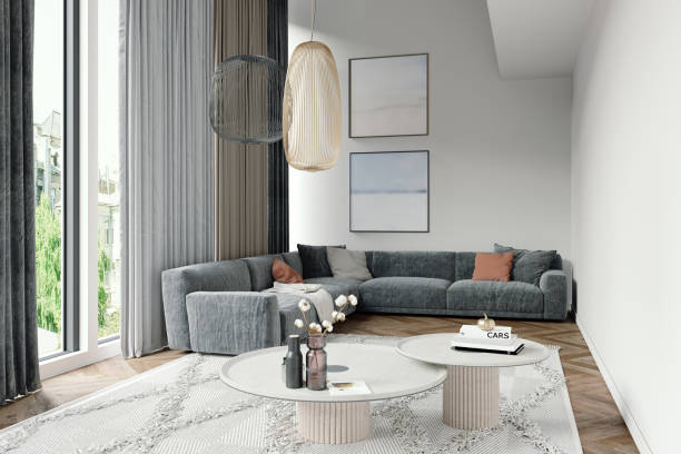 istock 3D rendering of living room interior 1307402334