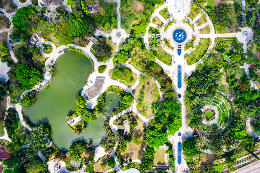 Drone view of beautiful park in Tin Shui Wai