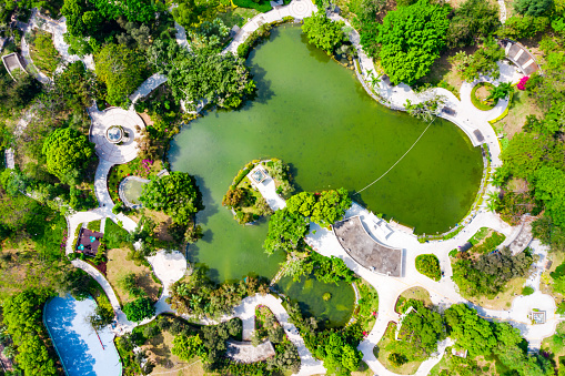 Drone view of beautiful park in Tin Shui Wai