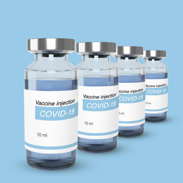 istock Bottle with vaccine from covid-19. Vaccination and treatment web banner template. Realistic vector illustration 1307404112