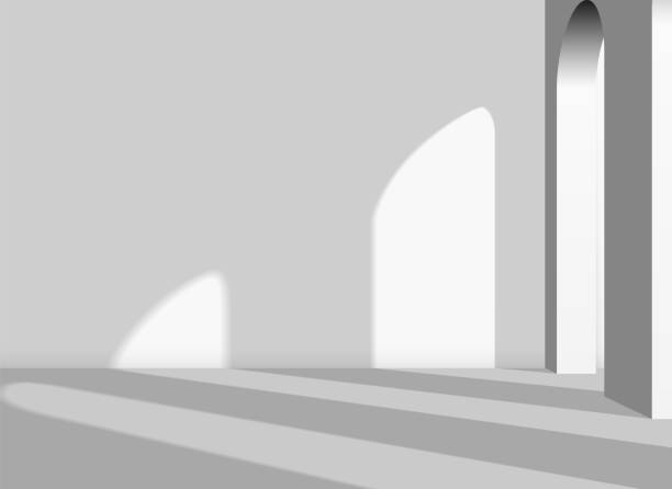 istock Abstract architectural 3D background with arches and columns in the white room with shadows. Interior with copyspace. Vector illustration 1307404882