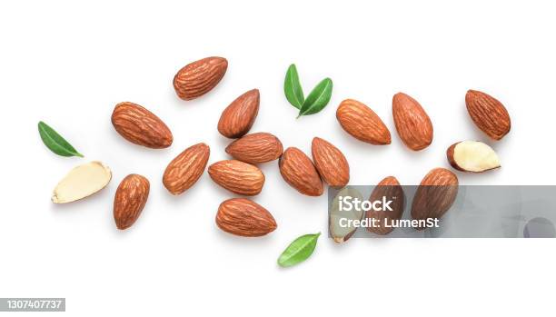 Tasty And Nutritious Almond Nuts Stock Photo - Download Image Now - Almond, Cut Out, White Background
