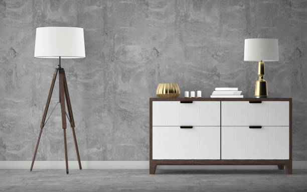 istock Modern scandinavian home interior with design wooden commode and decor. 3d rendering 1307409496