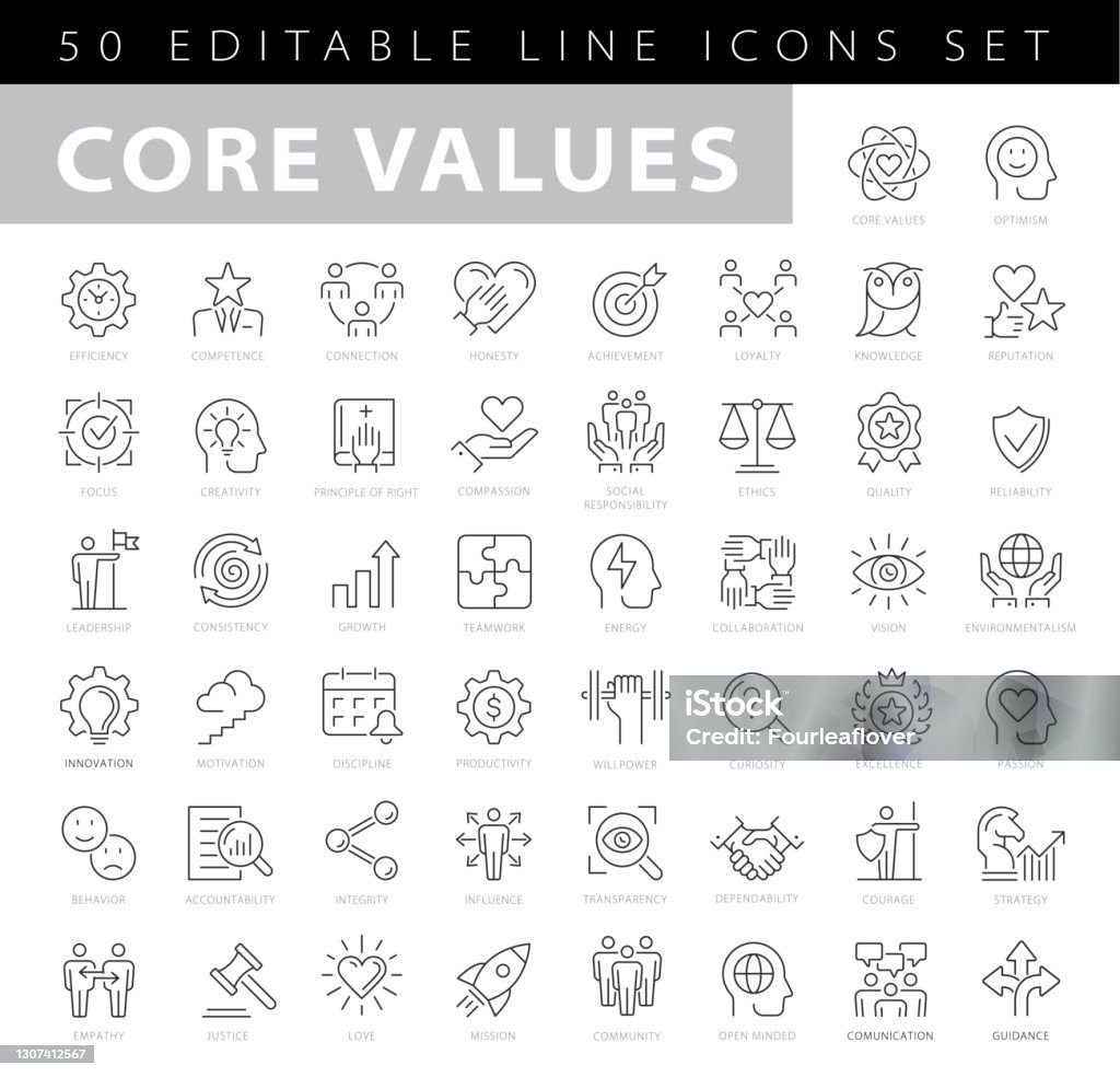 Core Values Editable Stroke Line Icons Icon stock vector