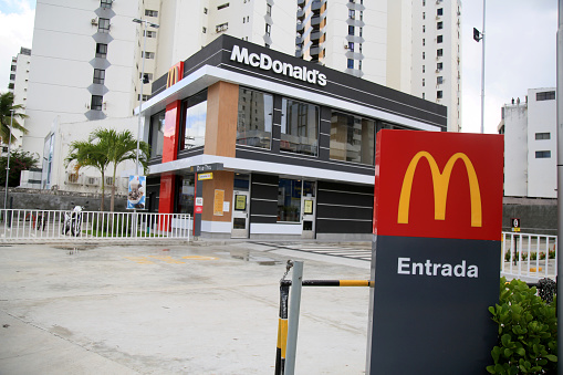 salvador, bahia, brazil - february 5, 2021: facade of a McDonald's restaurant in the Pituba neighborhood, in the city of Salvador.