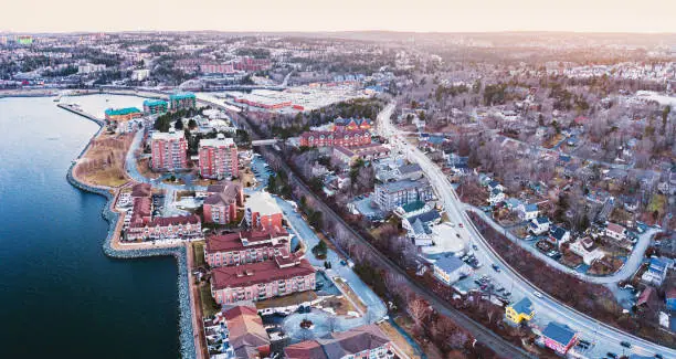 Aerial view of Bedford, a suburb of Halifax, Nova Scotia.