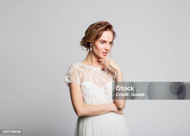 Portrait Of Beautiful Bride Stock Photo - Download Image Now - Hair, Lace - Textile, Bride