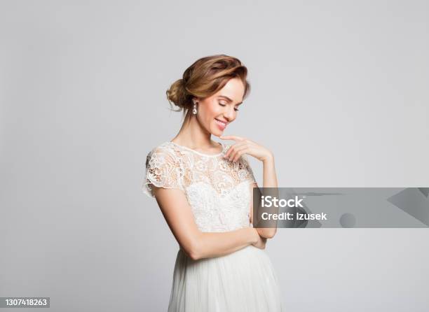 Portrait Of Beautiful Bride Stock Photo - Download Image Now - Lace - Textile, Women, Bride