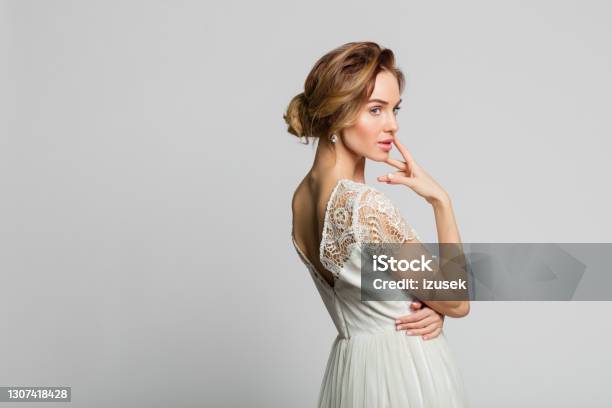 Portrait Of Beautiful Bride Stock Photo - Download Image Now - Rear View, Women, One Woman Only