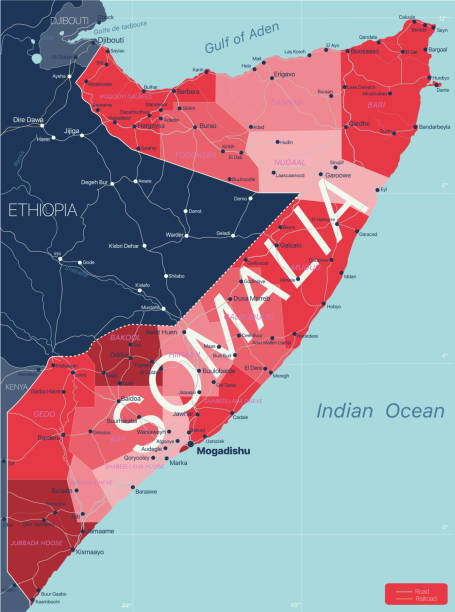somalia kraj szczegółowa edytowalna mapa - somali republic stock illustrations