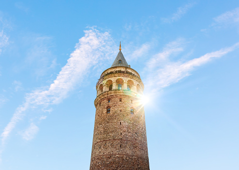 Close detailed view of the Galata Tower, Istanbul, Turkey.