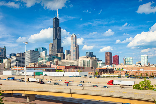 Downtown Skyline Chicago Illinois USA Interstate 90