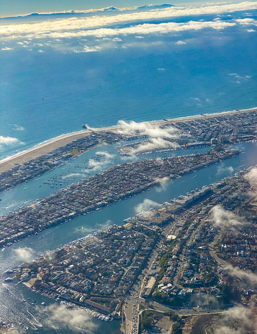 Aeriel view of Newport Beach Harbor in Southern California.