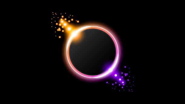 ilustrações de stock, clip art, desenhos animados e ícones de sun eclipse with pink orange and blue fire on dark background, vector. moon design with glowing light.  space and science concept - sun sunlight symbol flame