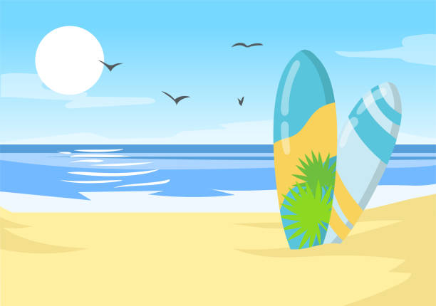 하와이 오션 비치의 서프보�드 - surf scene stock illustrations