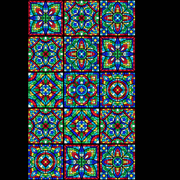 스테인드 글라스 창은 컬러 피스. - stained glass church window glass stock illustrations