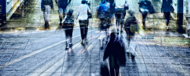 istock Abstract image of people walking on highway. 1307431166