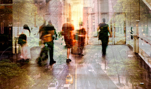 istock Abstract image of people walking on a street. NYC. 1307431321