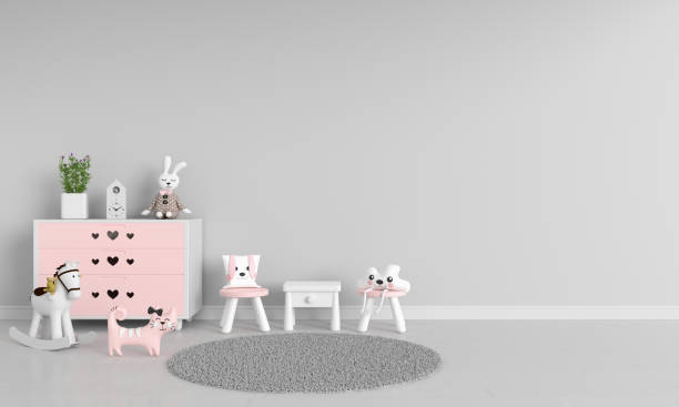 istock Table and chair in gray child room with copy space, 3D rendering 1307432330