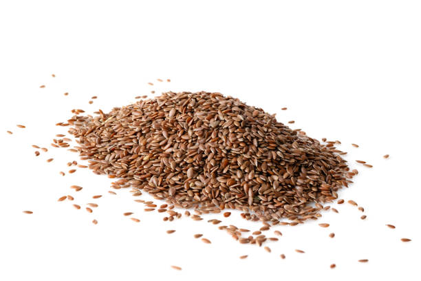 flax seeds isolated on a white background, top view
