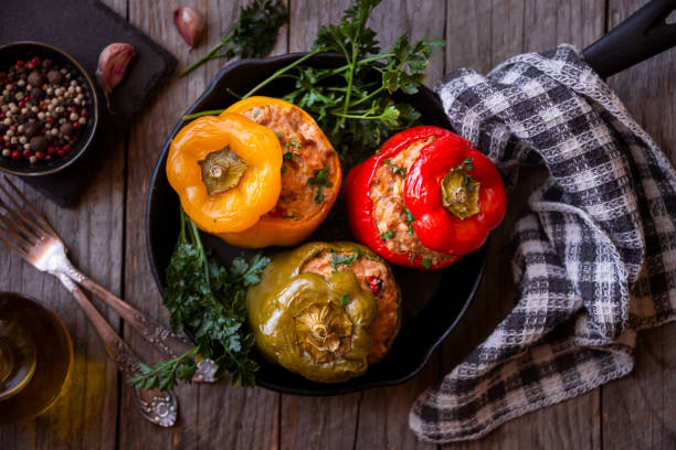 istock Bell peppers with meat and parsley , stuffed vegetables 1307434934