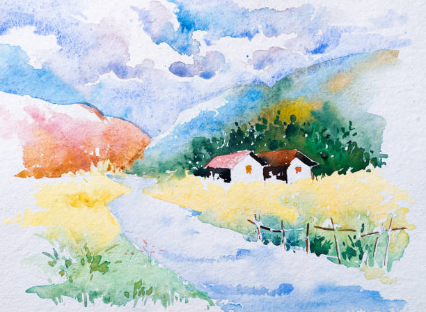 istock Indian village watercolour painting 1307436081