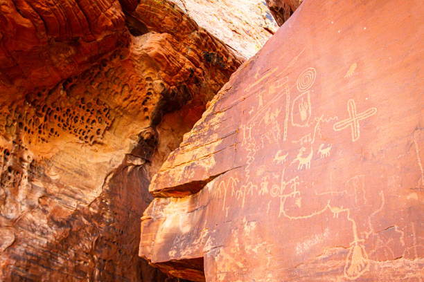 Petroglyphs on the rocks in the Valley of Fire State Park