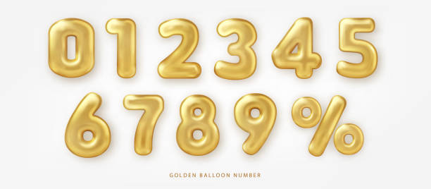 istock Set of shiny golden balloon number and percentage notation 1307436638