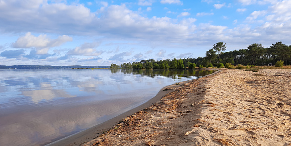sand beach and blue summer sky panorama at Lacanau in medoc Gironde France