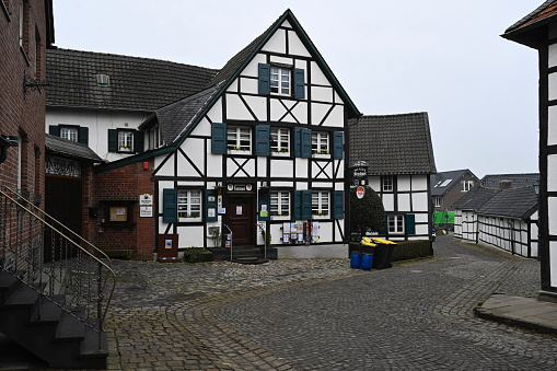 Korschenbroich, Germany, March 10, 2021 - The Restaurant Vennen in the historic old town Liedberg in NRW, Germany.