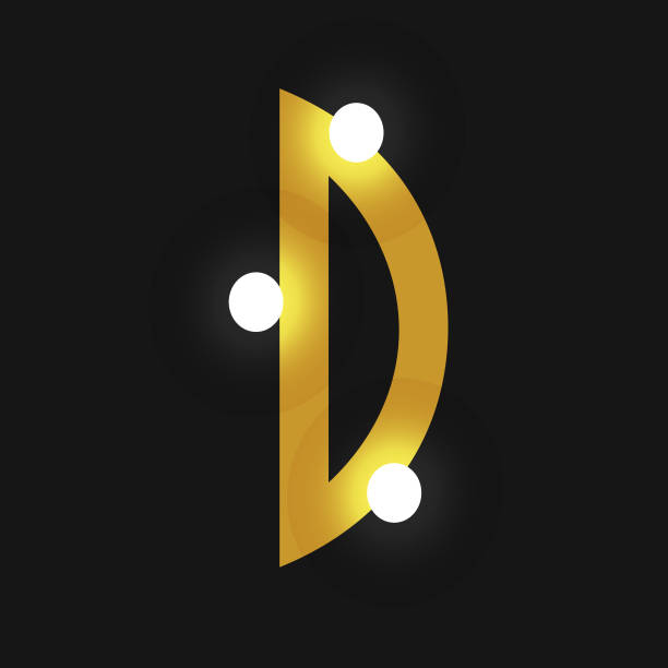 istock Art Deco Party Invitation golden capital letter D text font design with glowing lights 1307447831