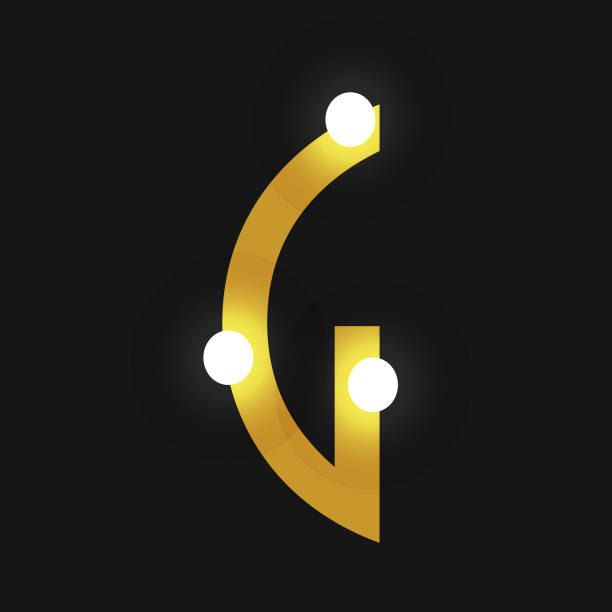 istock Art Deco Party Invitation golden capital letter G text font design with glowing lights 1307447936