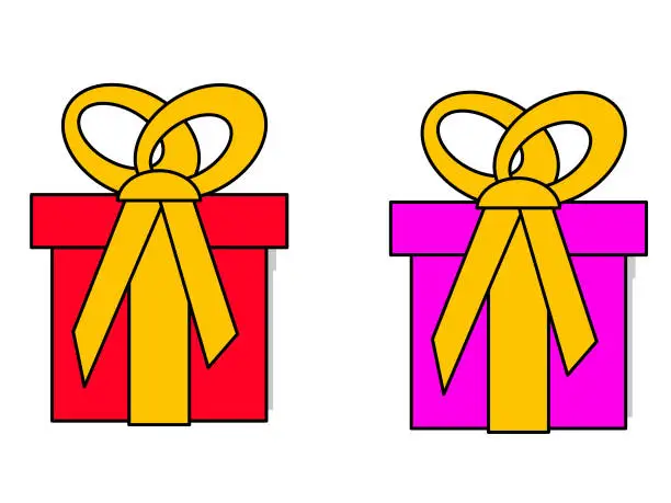 Vector illustration of Red gift box or present with a yellow bow on a white background