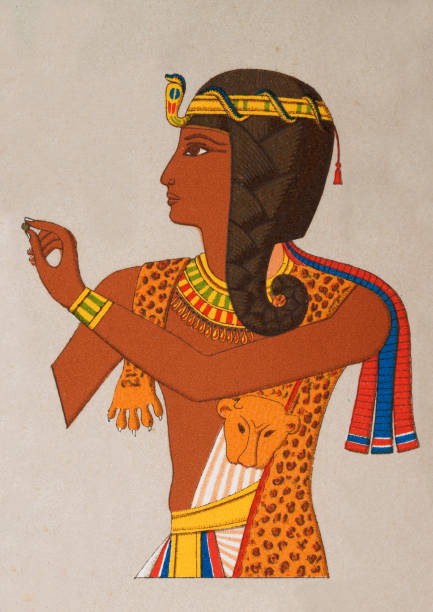 Ancient Egyptian Queen, Young woman wearing leopard skin, diadem, plaited hair Vintage illustration of Ancient Egyptian Queen, Young woman wearing leopard skin, diadem, plaited hair egyptian ethnicity stock illustrations