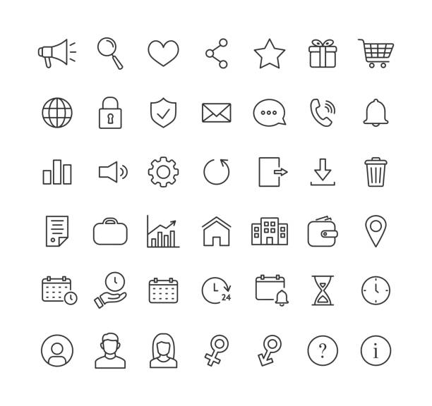 Basic business line icon set with editable stroke. Outline collection of web symbols. Vector illustration. Basic line icon set with editable stroke conceptual symbol stock illustrations