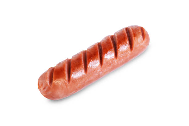 istock Fried hot sausage on a white isolated background 1307458615