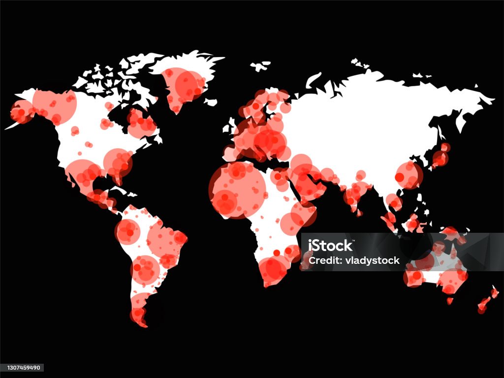 コロナウイルス大流行の世界地図。covid-19。居心地の良い地図。年々の病気の流行 - イラスト素材...