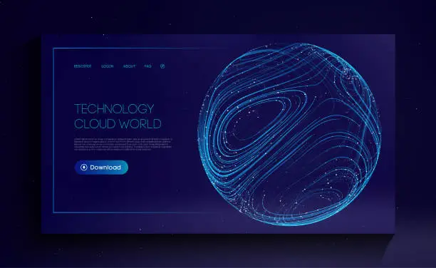 Vector illustration of Technology Cloud World. Globe network fintech concept. Blockchain transfer satellite future communications vector background.