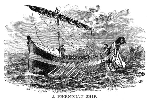 Phoenician ship engraving 1892 Columbus and Columbia - Philadelphia 1892 phoenician stock illustrations
