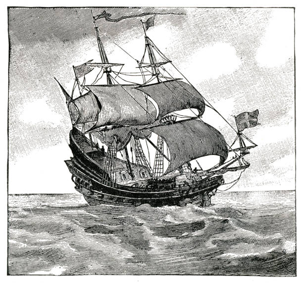 stary okręt bojowy kolonialny 1892 - kolonializm stock illustrations