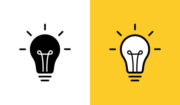 kreative idee. satz von stehenden glühbirnen. licht mit strahlen. vektor-illustration - beratung stock-grafiken, -clipart, -cartoons und -symbole