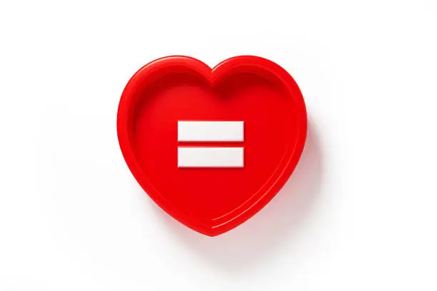 Photo of Equality Concept - Red Heart Shape With Equality Symbol Sitting On White Background